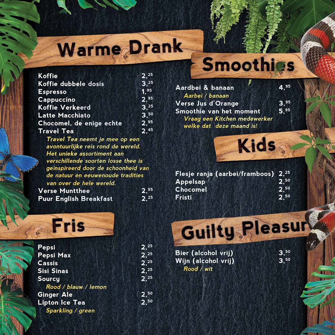 Menu Kaart Avonturias Kitchen Drank